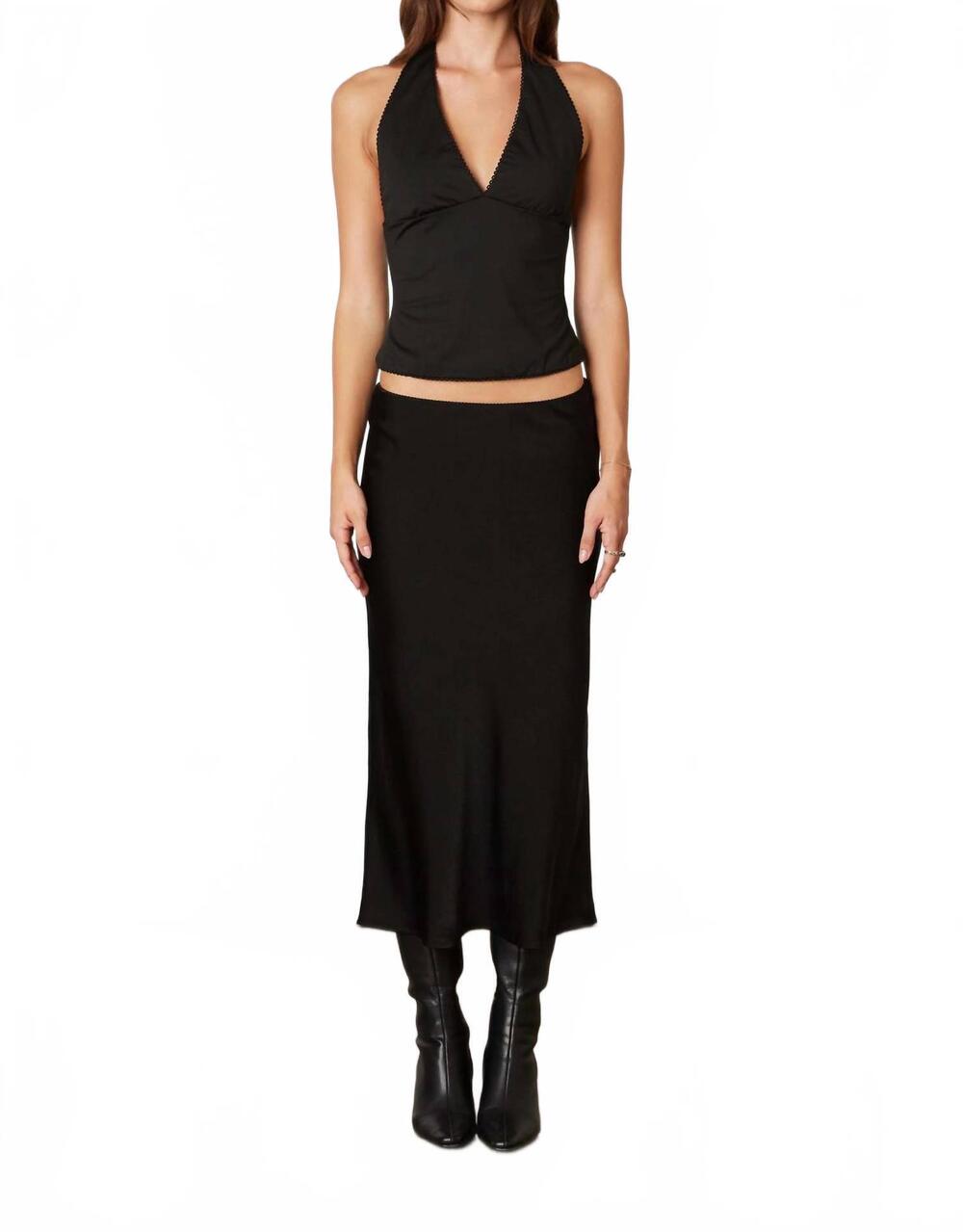 NEW COTTON CANDY LA ellie classic matte satin bias cut slip midi skirt in black